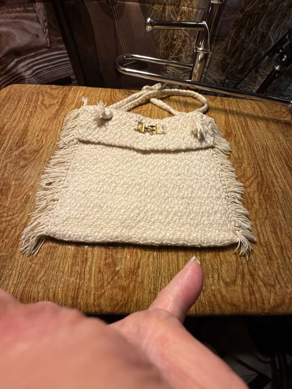 Vintage Hand Woven by Enid Collins Cream Fringe Shoulder Bag